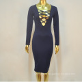 2016 Long Sleeve Knee Length Open Breast Women Sexy Bandage Dress